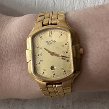 Bulova Quartz Gold-Tone Rectangle Analog Dres...