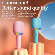 Portable wireless handheld microphone with built-in speaker and RGB lighting