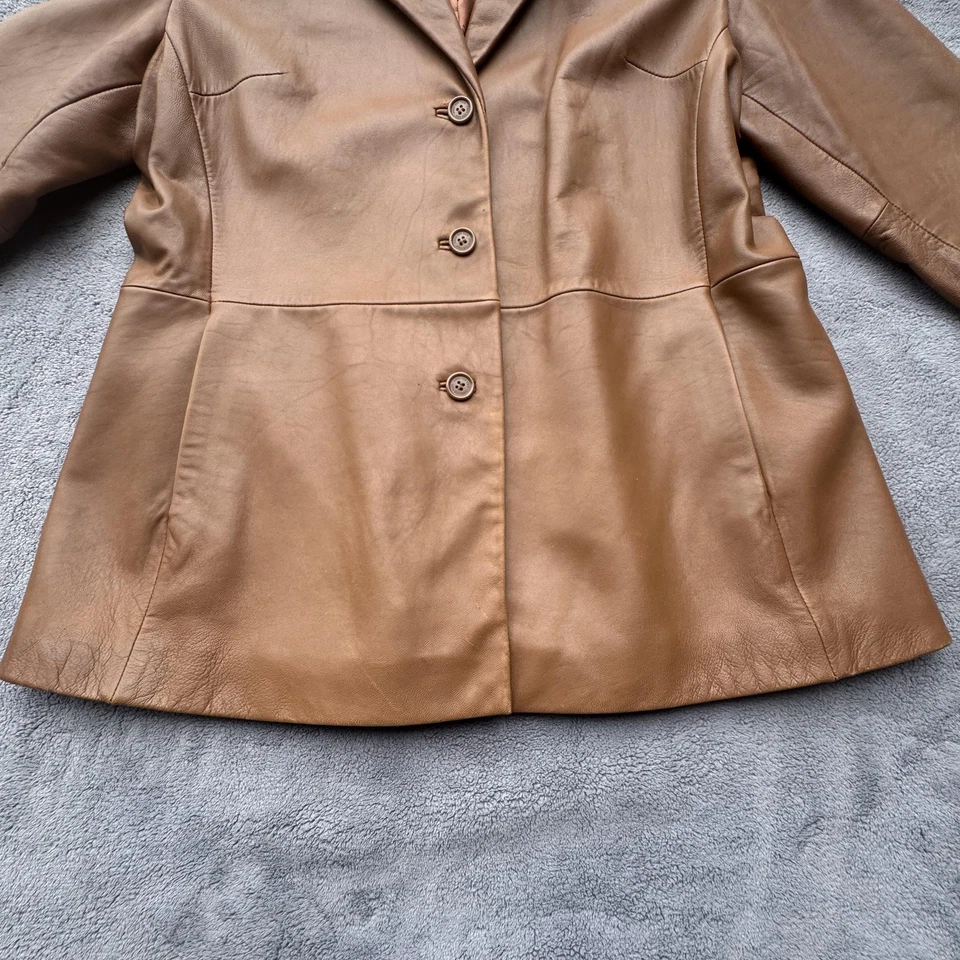 Chaqueta Jones New York Mujer 14 Marrón Cuero Genuino Blazer 3 Botones Forrada Foto 4 de 4