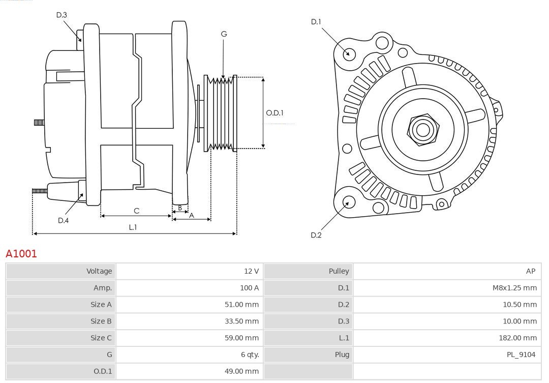 Fits AS ROZRUSZNIKI I ALTERNATORY A1001 BRAND NEW AS-PL ALTERNATOR  ⭐UK Stock⭐