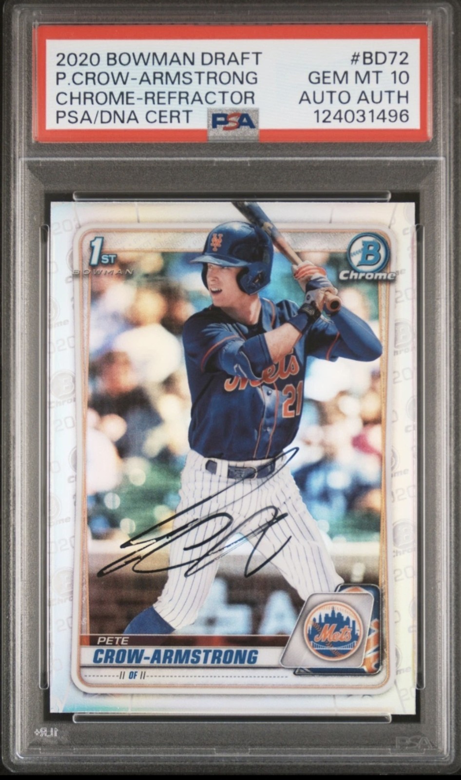 2020 Bowman Draft Chrome 1st PETE CROW-ARMSTRONG BD-72 RC Signed PSA DNA 10 Auto