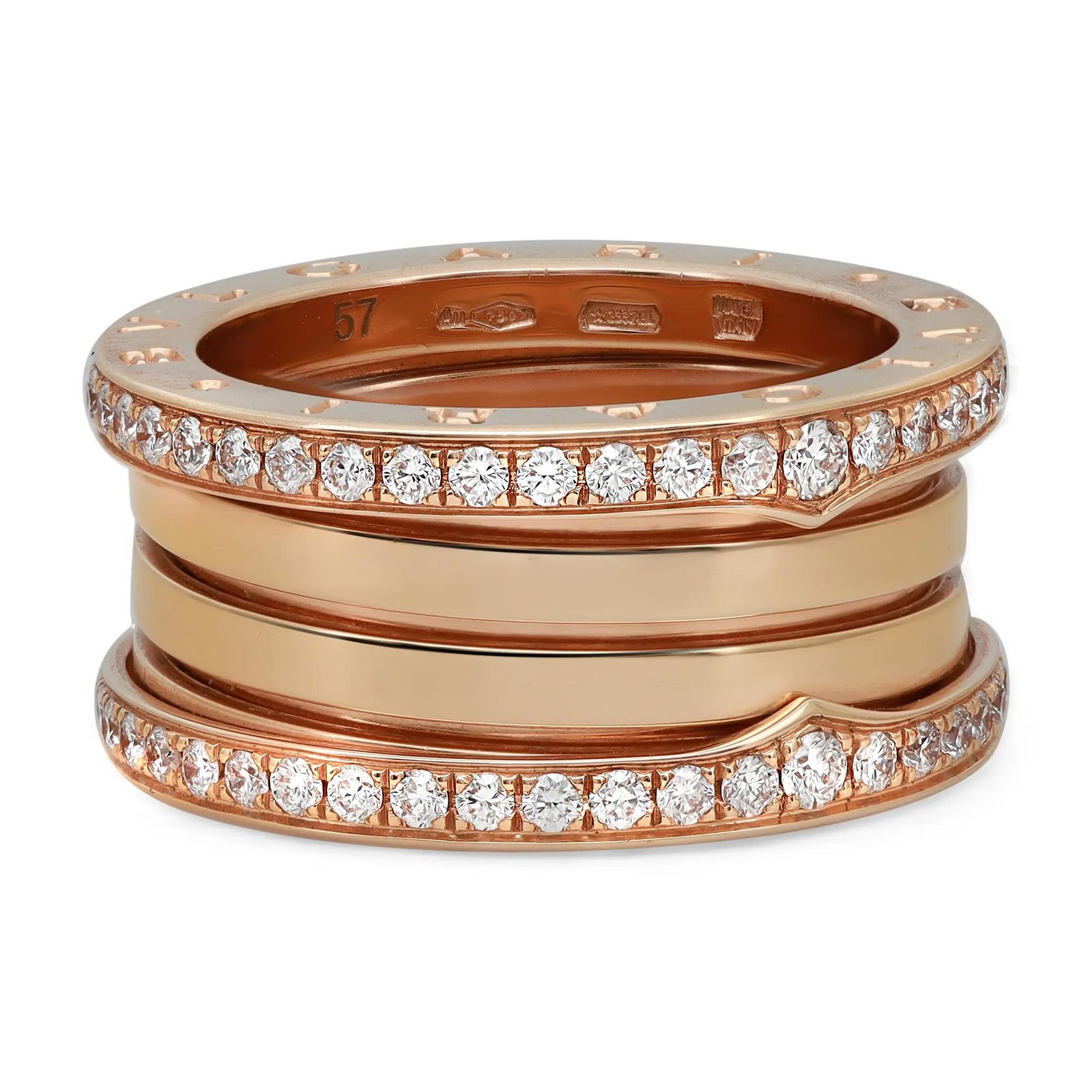 Bvlgari BZero1 Diamond Band Ring 18K Rose Gold Size 57 US 8 1542390₽