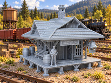Train Station Depot Building Kit HO Scale 1:87 3D Printed Gray Unpainted