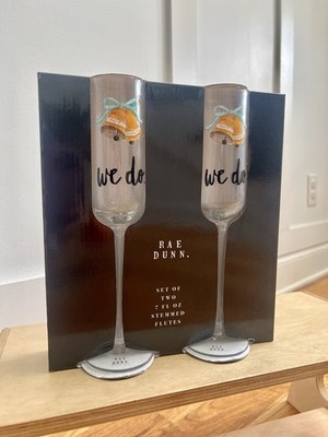 Rae Dunn NEW IN BOX Wedding Champagne Flutes Glasses Just Married ~ We Do