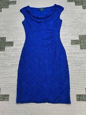 Lauren Ralph Laurend Dress Womens 6 Blue Floral Lace Blouson Bodycon *