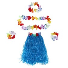 6 Set Hawaiian Grass Skirt Flower Hula Lei Wristband Garland Fancy Dress2809