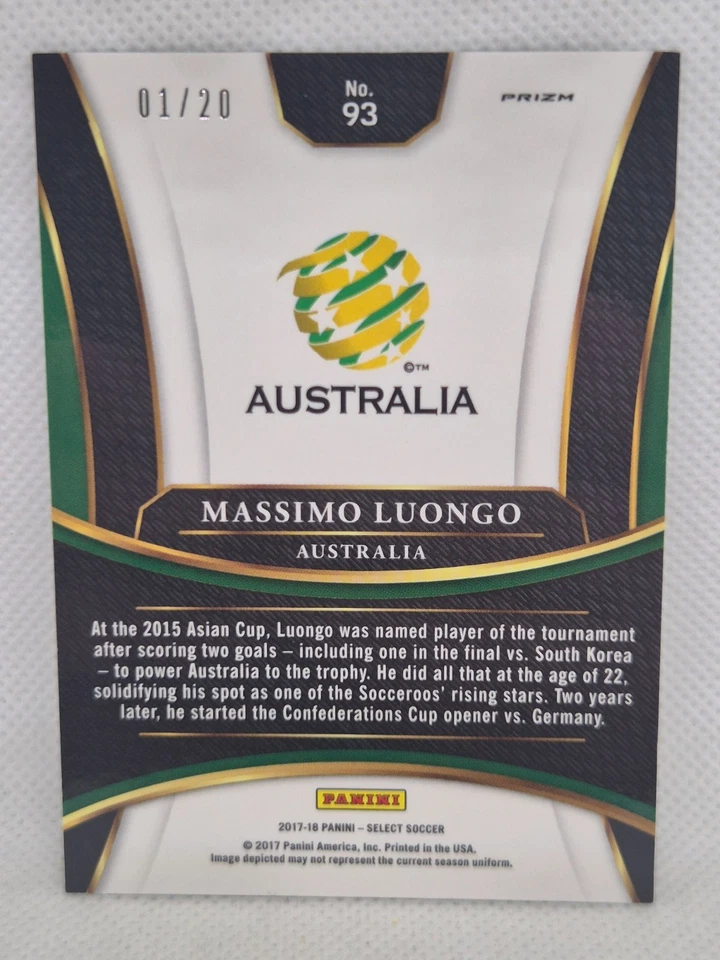 #1/20 FIRST PRINT 1/1 Massimo Luongo Australia 17-18 Panini Select CAMO Prizm SP - Image 2 of 2