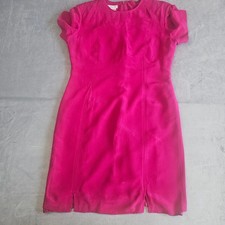 Talbots Pink 100% Silk Sheath Dress Womens 10 Short Sleeve Lined Zip Back