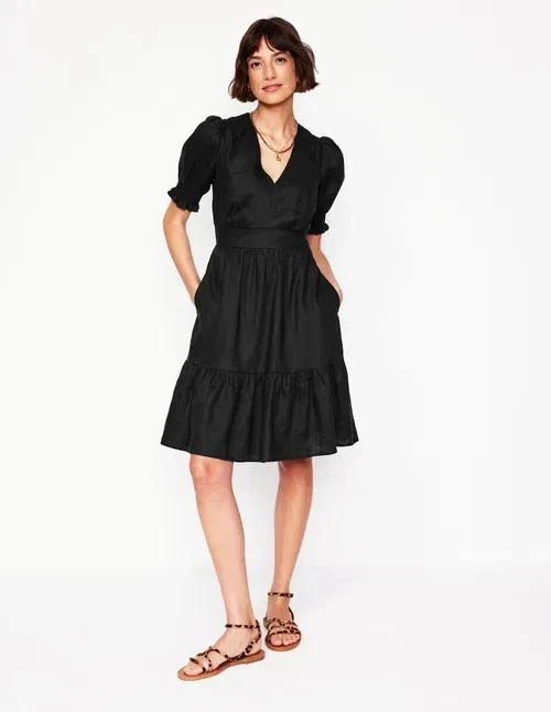 knee length dresses for ladies Ava Linen Blend Midi Dress-Blue Embroidery main image 1