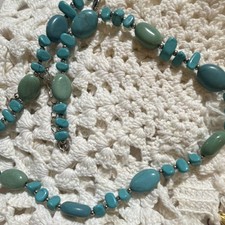 Turquoise Beaded Necklace Stone Oval Beads Lobster Clasp Fashion Statement