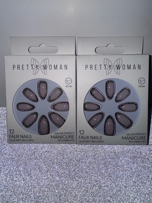 Pretty Woman Press-On Nails 2 Pack Almond Shape Leopard Trim 24 Nails Total