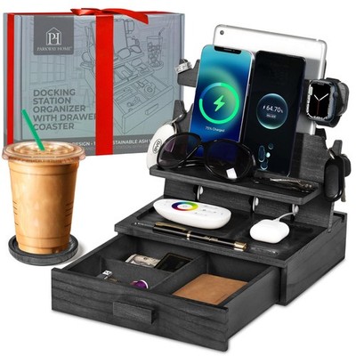 Parkway Home Black Wood Phone Docking Station For Up To 3 - Drawer