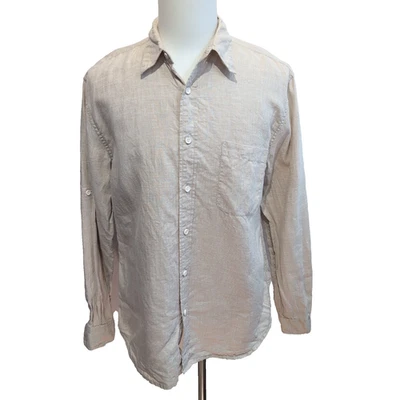 Island Republic chemise 100% lin marron clair crème micro carreaux taille M - Photo 1/4