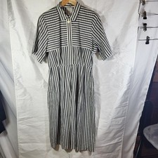 Vintage  Striped Shirt Dress Gray and White Midi White Midi Short Sleeve RN 5243