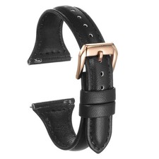 Genuine Leather Watch Band 20mm Quick Release Strap Black/Rose Golden