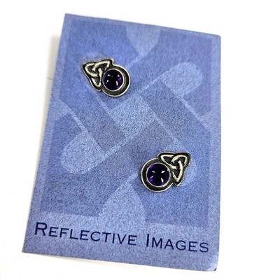 Reflective Images Celtic Sterling Silver Amethyst Trinity Knot Earrings Studs
