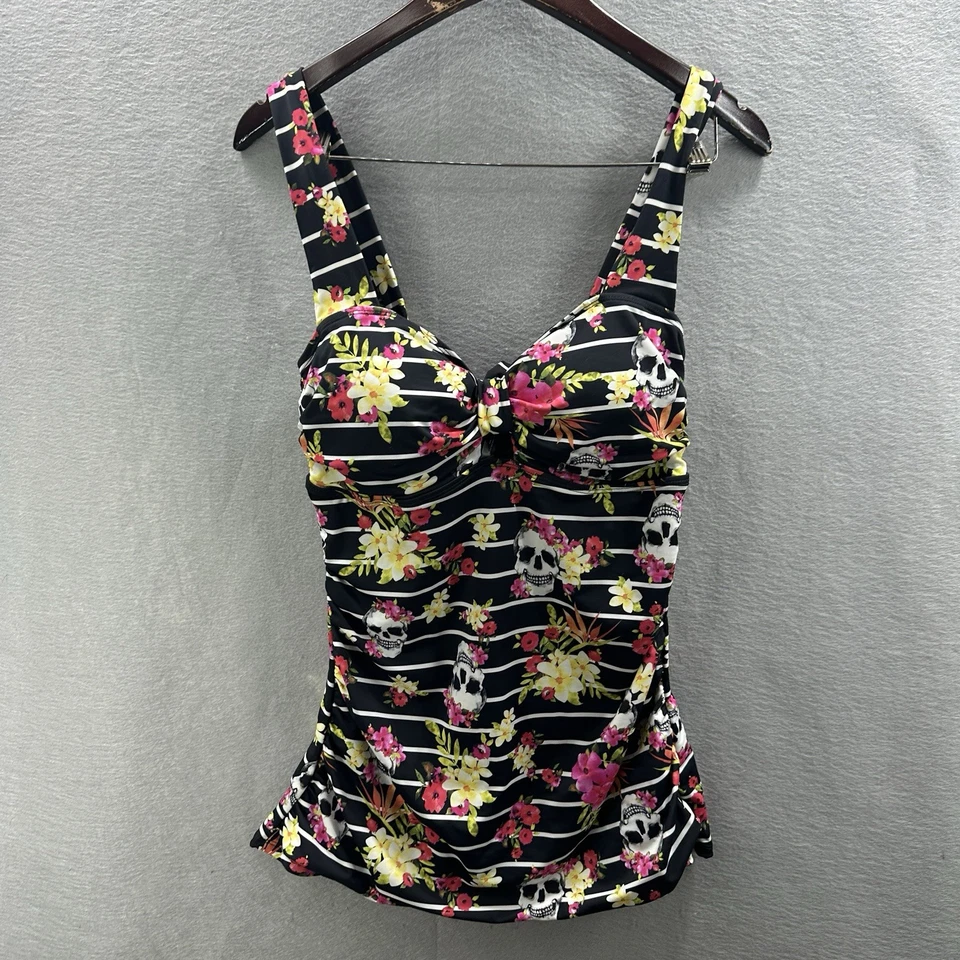 Maiô Torrid Tankini Feminino 14 0 Top APENAS Tropical Skulls Keyhole Recorte - Imagem 2 de 4