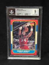 CHARLES BARKLEY SIXERS 1986 87 FLEER BASKETBALL ROOKIE CARD #7 GRADED MINT BGS 9. rookie card picture