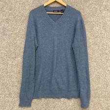 Oxford Jumper Mens Size XL Extra Large Blue Knit V-Neck Cotton Sweater 22601