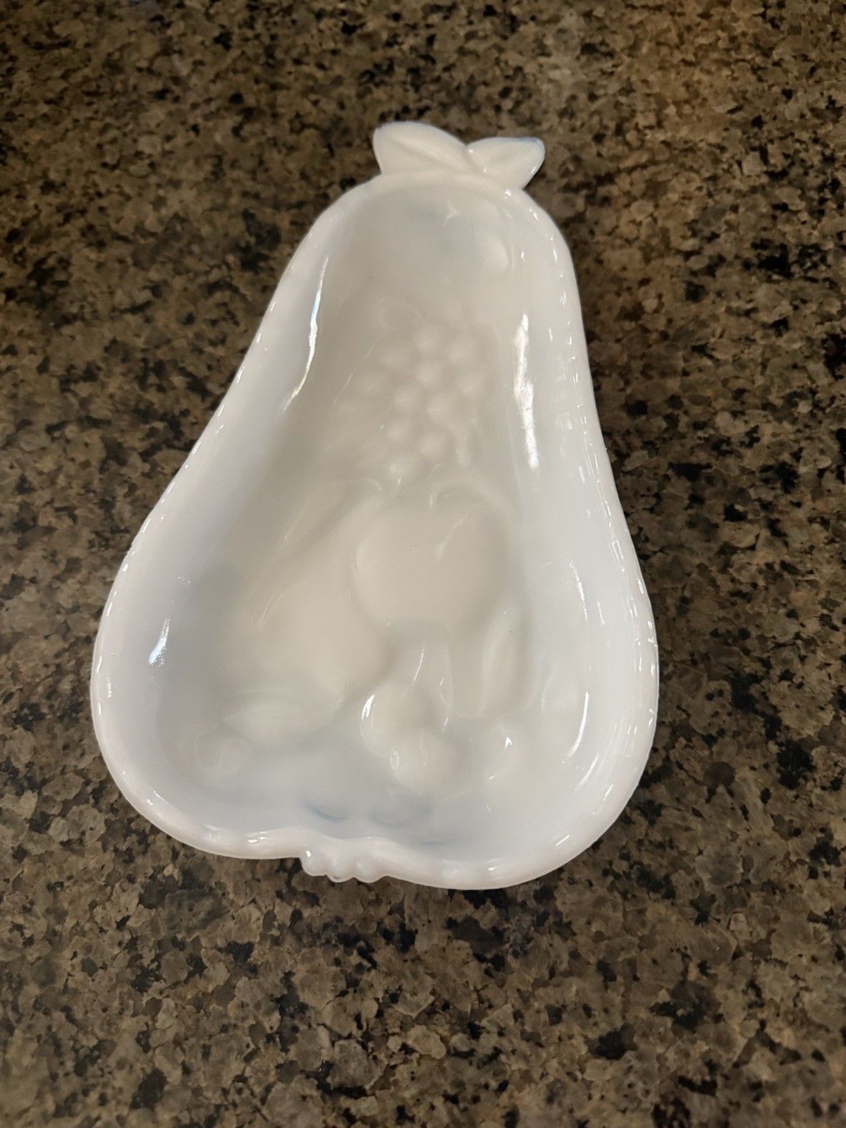 Vintage Hazel Atlas Milk Glass Pear Shaped Candy/Nut Dish Floral Fruit Pattern