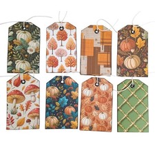 8pc Autumn Pumpkin Gift/Journal Tags   Cardboard-Backed   Pre-Strung