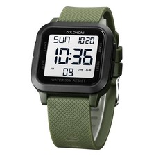 Square Men's Digital Watch Big Numbers Dial Large Face Waterproof LED Watches...