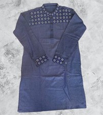 Traditional Men's Stylish Blue Kurta - Embroidery Buttons Sz 40 Ships Free