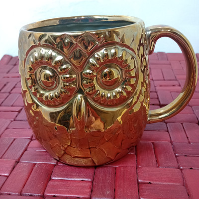 Home Essentials Golden Metallic 3D Owl Mug Cup Ceramic Pottery Coffee Tea