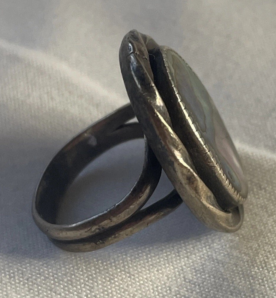 Beautiful Abalone & Solid Sterling Ring Sz 3.75 - image 2