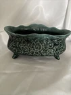 Vintage Hull Footed Ceramic Planter Green Made In USA B34  No Cracks Or Chips