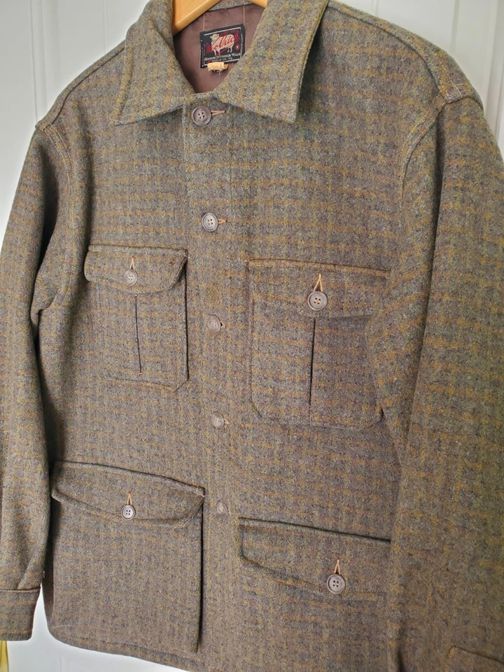 Vintage 50's Woolrich 100% Wool Plaid Mackinaw Hunting Shirt Jacket Size 44  - Image 2 of 4