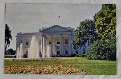 White House Washington DC Fountain Gardens Vintage Postcard Chrome
