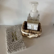 Mud Pie Home Initial “N” Scented Hand Soap & Towel Basket Set 