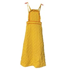 Vtg 60s 70s Quilted Maxi Dress Bib Girls Size 7 Yellow Calico Prairie Doodle Bug