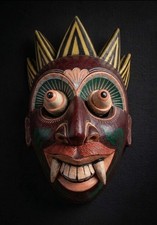 Unique Handcrafted 7 inch Wooden Demon Devil Mask from Sri Lanka Traditional