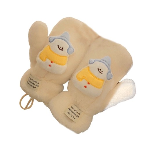 Plush Animal Gloves Neck Hangable Furry Mittens Windproof Thicken Hand Warmers - Picture 10 of 14