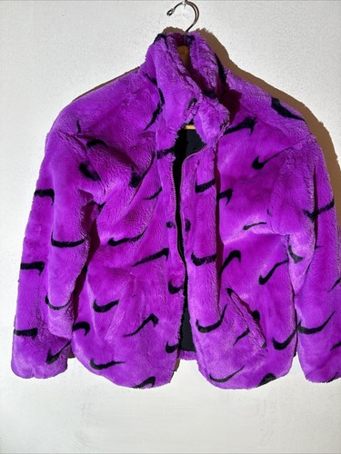 Nike Faux FUR Jacket Coat Big Kids XL 16-18 Purple Black Over Swoosh (10) - Picture 16 of 23