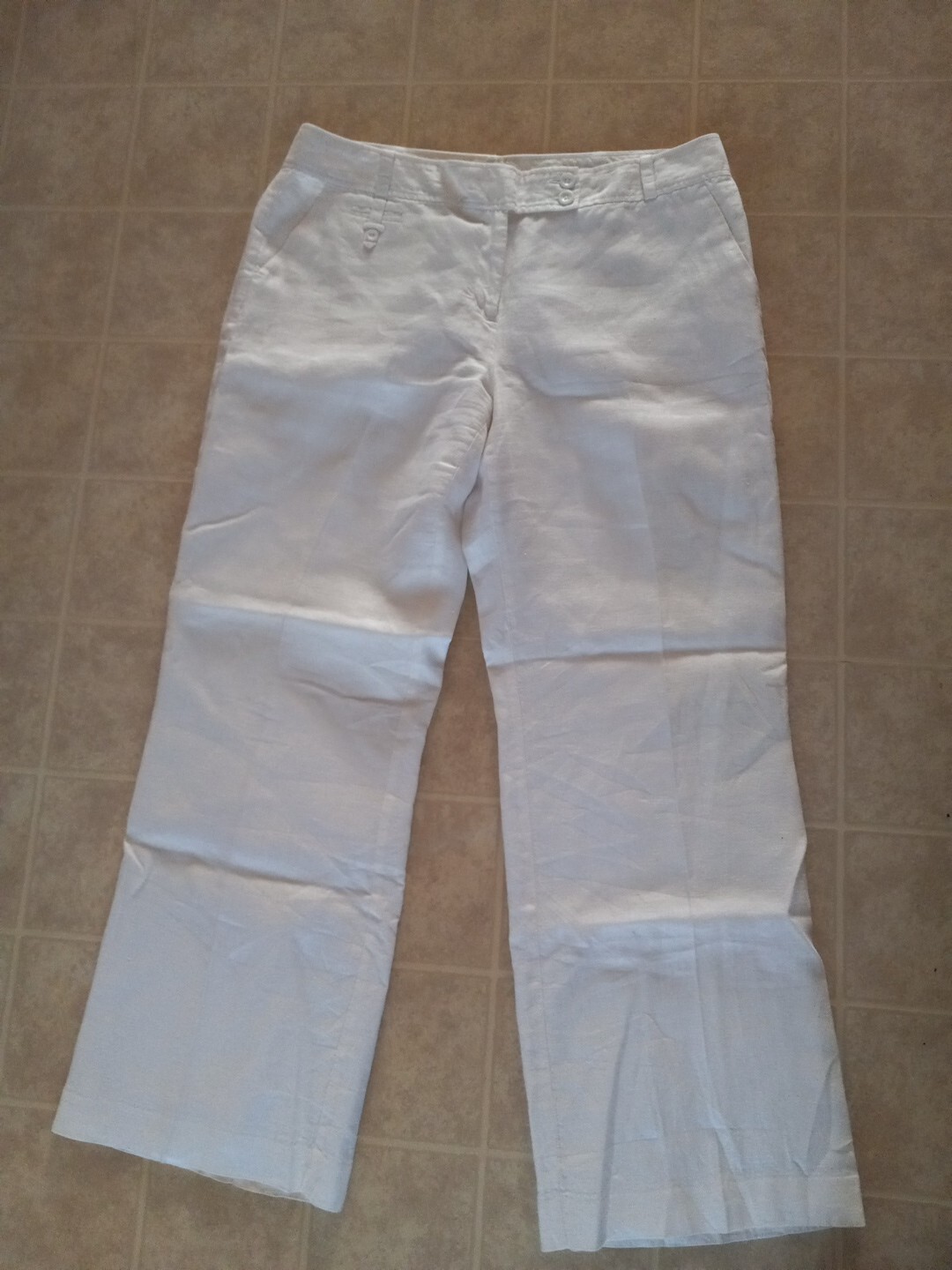 Worthington 14 Linen Button Flare Leg Trousers Pant Dyeable Linen Ivory