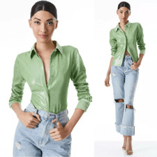 Alice + Olivia Willa Sequin Green Shirt Button Up Dress Shirt Size S