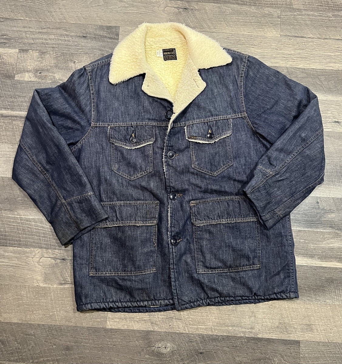 US 三軒茶屋　90s Old Sherpa Lined Work Jacket Sears Roebuck 44 R Mens Denim Sherpa Lined Ranch Work Jacket