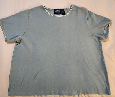 Crazy Horse Woman Top Size 2 Plus Green Ribbed Crew Neck S/S Velour Trim T-Shirt