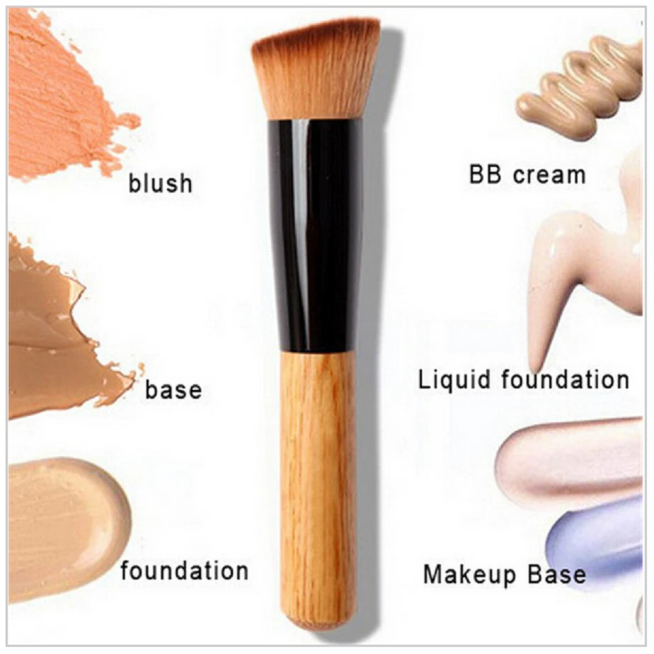 Makeup Brush Tool Flat Angled Wooden Liquid Foundation Powder