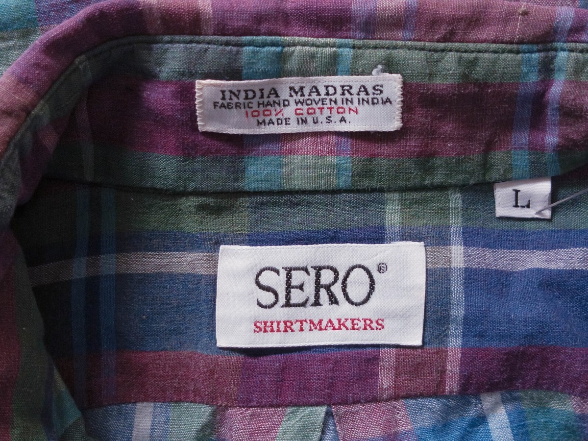 Vtg 80s SERO Shirtmakers Button Down Plaid Madras Cotton
