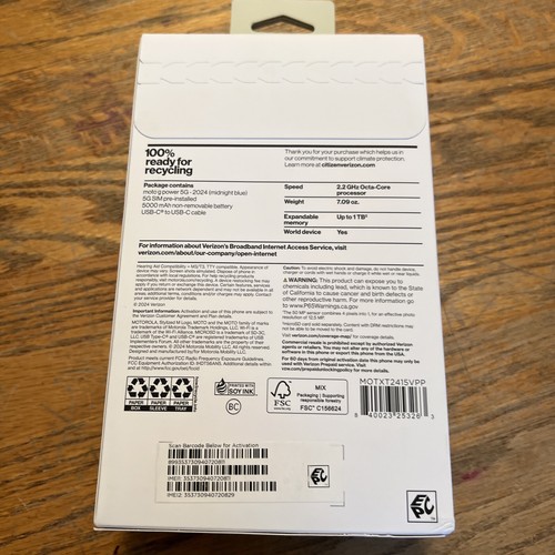 VERIZON MOTO G POWER 5G 128GB MOTXT2415VPP 8GB RAM Prepaid Phone BRAND NEW - Picture 3 of 3