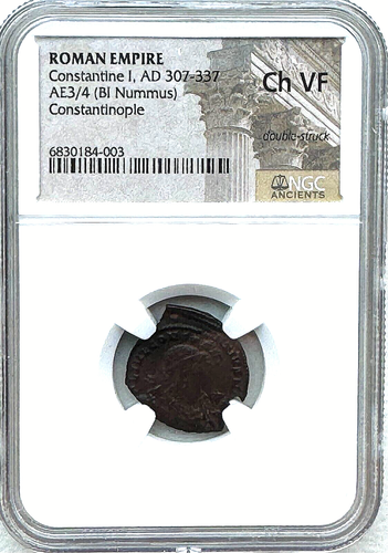 ROMAN EMPIRE CONSTANTINE I AD 307-337 BI NUMMUS NGC CH VF - DBL STRUCK! - Picture 2 of 5