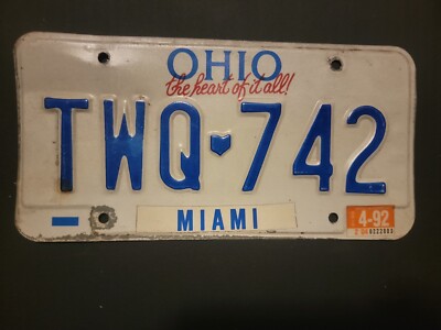Vintage 1992  OHIO   License Plate TWQ @ 742 