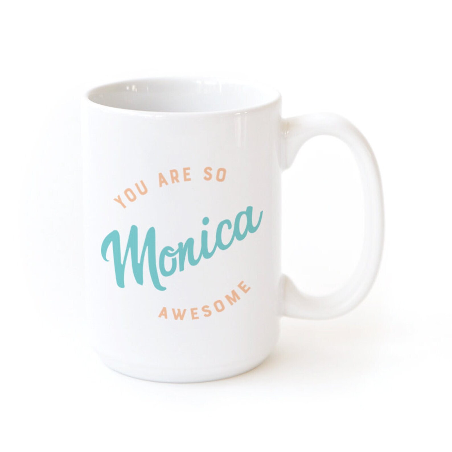 You Are Awesome Personalized Peach And Aqua Porcelain Ceramic Coffee Mug Wedding