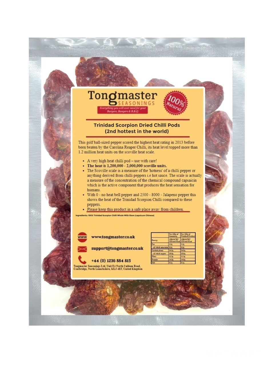 Whole Dried Trinidad Scorpion Chilli Pods  - 2kg