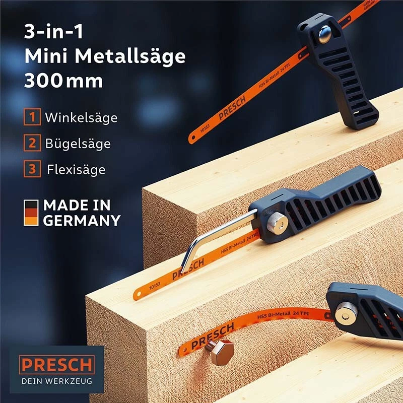 Presch Mini Metallsäge Flexibel 300mm - 3in1 Bügelsäge inkl. Metallsägeblatt - Bild 2 von 4