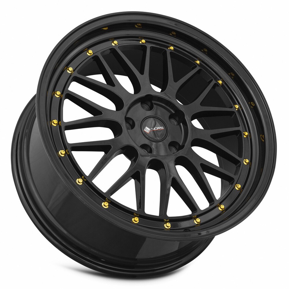 19x8.5 F | 19x9.5 R Vors VR8 5x120 +35/35 Black Gold Rivet Wheels (Set ...